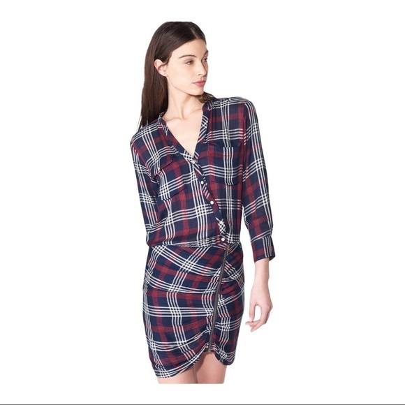 VERONICA BEARD Red Blue Plaid Emory Ruched Zipper Mini Dress Size 2 - Picture 8 of 12